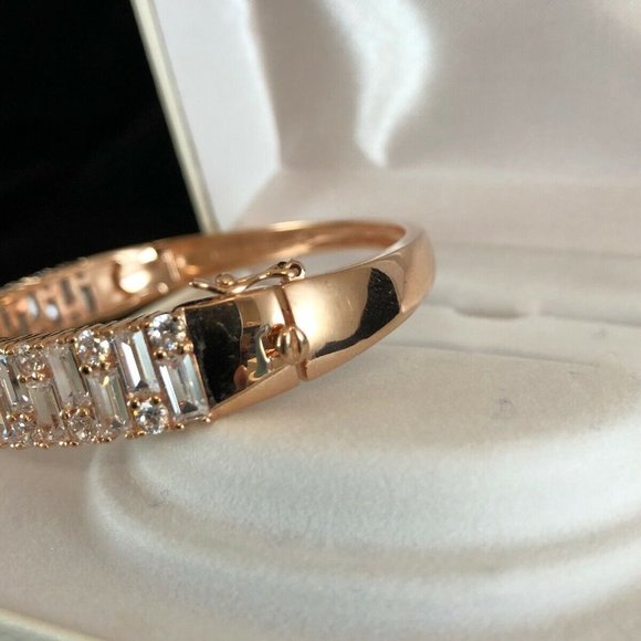 14kt Rose Gold Over Silver Cubic Zirconia Bangle Bracelet $375 NWB - Picture 2 of 8